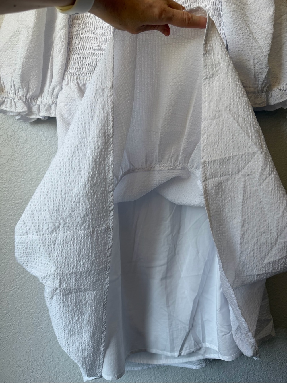 Charlie Holiday White Smocked Puff Sleeve Open Back Mini Dress, NWOT, Size 8 - Picture 8 of 12